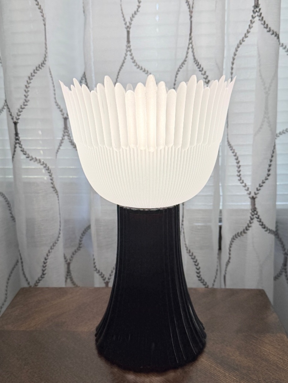 Vintage Dark Red Ribbed Glass Table lamp with Frosted Icicle Style Shade